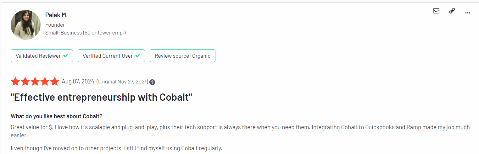 Cobalt's G2 review for best support